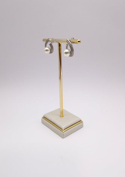 Brinco de Pérola e Zircônias Prata 925