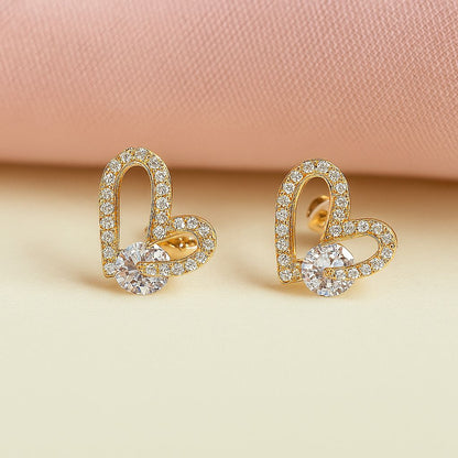 Brinco Folhado a Ouro 18K com Zircônias coração de amor