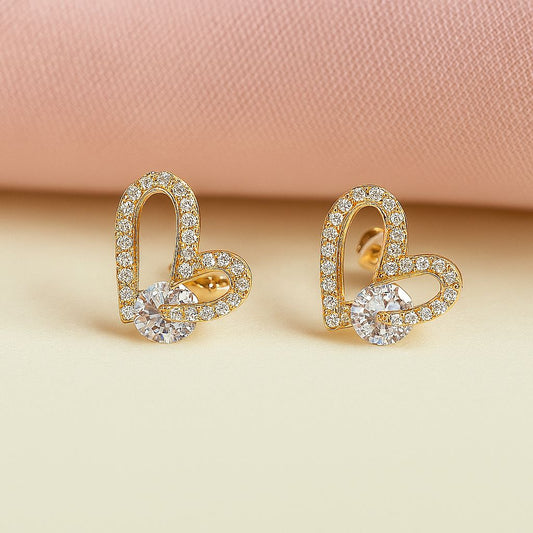 Brinco Folhado a Ouro 18K com Zircônias coração de amor