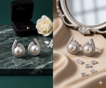 Brinco de Pérola e Zircônias Prata 925