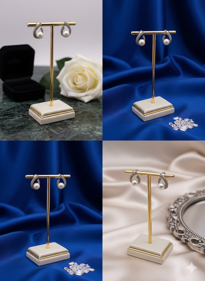 Brinco de Pérola e Zircônias Prata 925