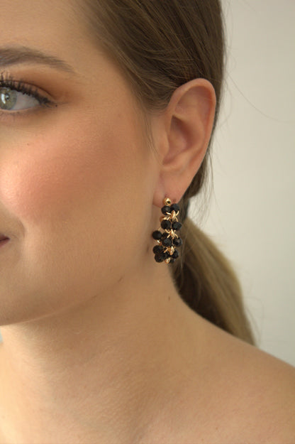 Brinco Folheado a Ouro 18k com Pedras Pretas