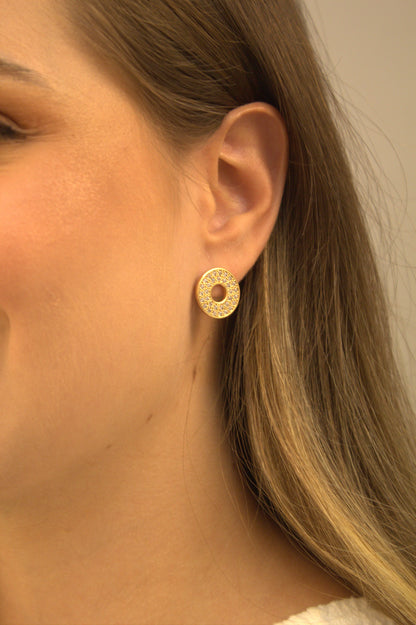 Brinco Disco Vazado Folheado a Ouro Anny