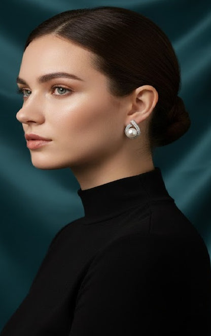 Brinco de Pérola e Zircônias Prata 925